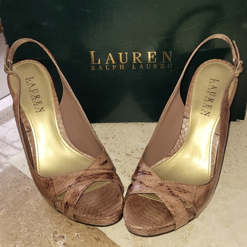 Lauren Ralph Laren "Faeryn 2" matte snake leather upper slingbacks.  Size 6.5